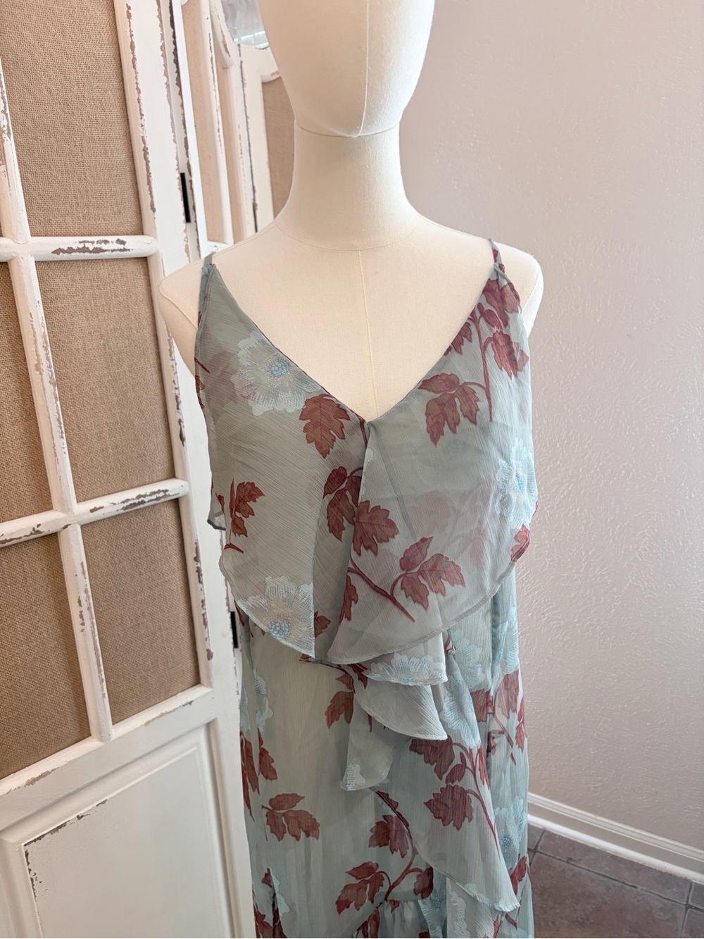 Free People Sunfaded Floral Maxi Top Tunic XS Sage Combo